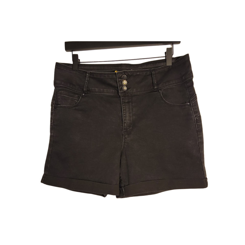 Wax Jeans Butt I Love You Repreve High Waisted Denim Shorts Black Rolled Cuff 1X
